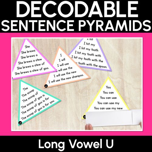 Resource preview 1 for LONG VOWEL U WORDS - Decodable Sentences Pyramids - Phonics Fluency
