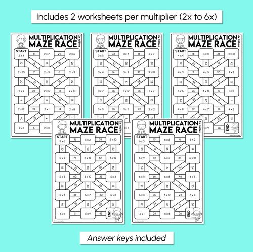 Resource preview 3 for Multiplication Maze Race Worksheets - Multiply by 2 to 12