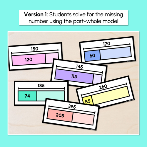 Resource preview 2 for Part-Whole Bar Model Task Cards - 2-Digit & 3-Digit Numbers