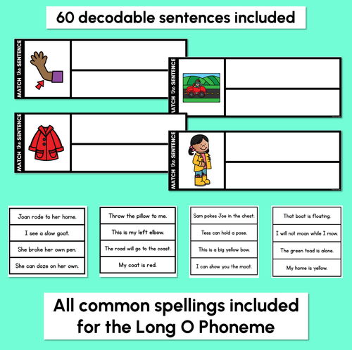 Resource preview 2 for Long Vowel O Word Decodable Sentences - Read, Match & Write