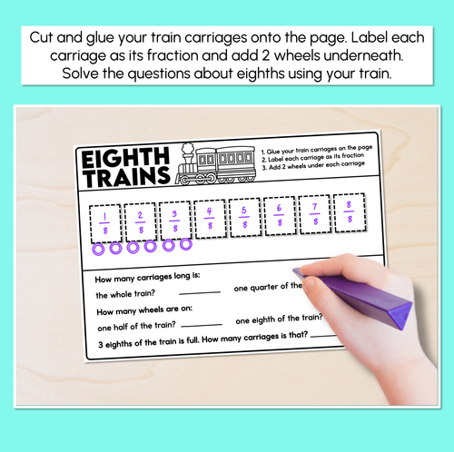 Resource preview 2 for Equal Parts: Eighths - Eighth Trains Worksheet