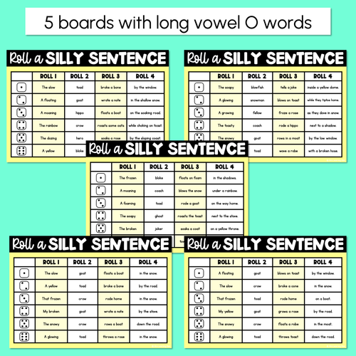 Resource preview 2 for Decodable Sentences with Long Vowel O Words - Roll a Silly Sentence Phonics