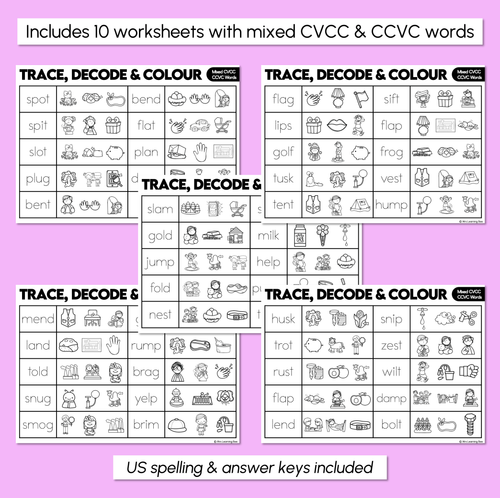 Resource preview 3 for Trace, Decode & Colour - Mixed CVCC CCVC Words Worksheets