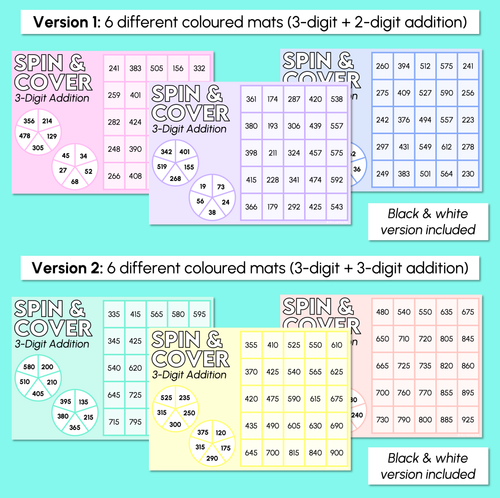 Resource preview 3 for Spin & Cover - 3-Digit Addition Game