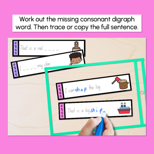 Resource preview 4 for Consonant Digraphs ch sh th wh - Trace the Sentence Task Cards - Missing Words