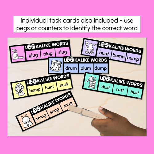 Resource preview 3 for LOOKALIKE WORDS with CVCC CCVC Short U Words - Task Cards & Printables