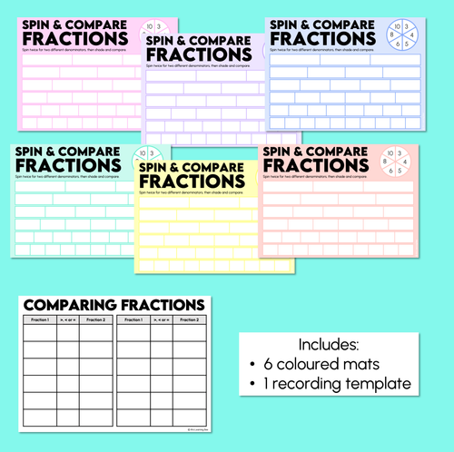 Resource preview 3 for Spin & Compare - Comparing Fractions (Greater Than, Less Than or Equal) 