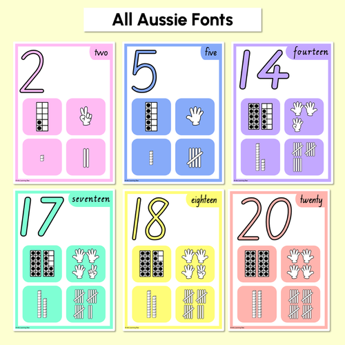 Resource preview 3 for NUMBER POSTERS 1-30 with ten frames, base ten blocks, tallies & fingers - The Kasey Rainbow Collection