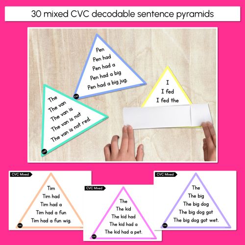 Resource preview 3 for Decodable Sentences Pyramids - CVC Words - Phonics Fluency