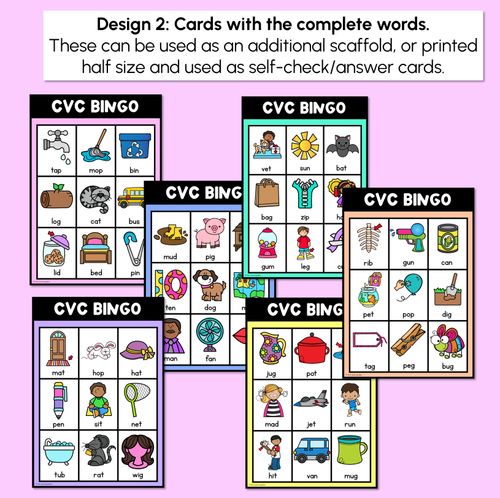 Resource preview 3 for CVC WORD BINGO - Decodable CVC Words - Kindergarten Phonics Literacy Center