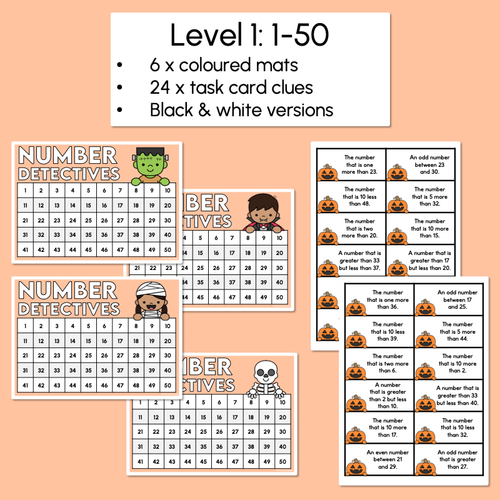 Resource preview 3 for Halloween Mystery Number - Number Detectives Mats 1-50 and 1-100