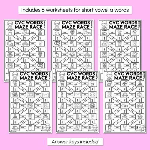 Resource preview 3 for CVC Words Maze Race - CVC A Words Worksheets