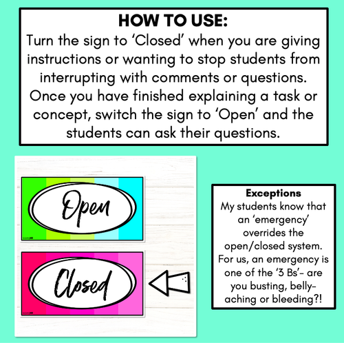 Resource preview 3 for Open & Closed Signs - Classroom Management Tool