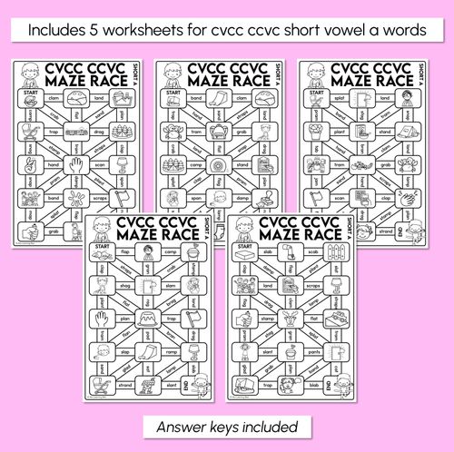 Resource preview 3 for CVCC Words Maze Race - CVCC CCVC A Words Worksheets