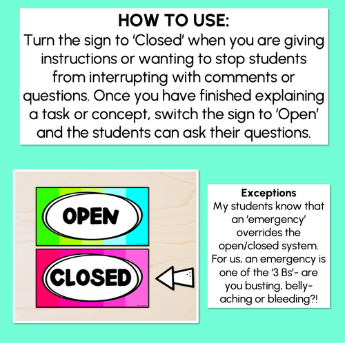 Resource preview 3 for Open & Closed Signs - Classroom Management Tool