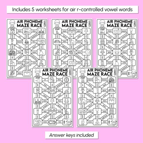 Resource preview 3 for R-Controlled AIR Words Maze Race - R-Controlled Vowel AIR Words Worksheets