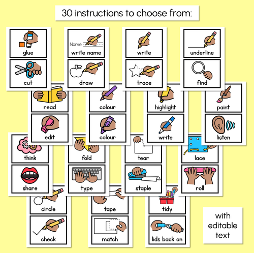 Resource preview 3 for Instructional Icon Editable Templates - Classroom Instructions & Equipment Visuals - RAINBOW PALETTE