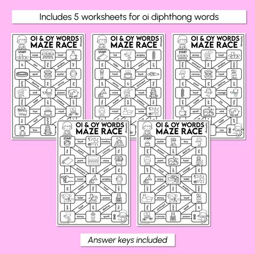 Resource preview 3 for Diphthong OI OY Words Maze Race - Diphthong OI OY Words Worksheets