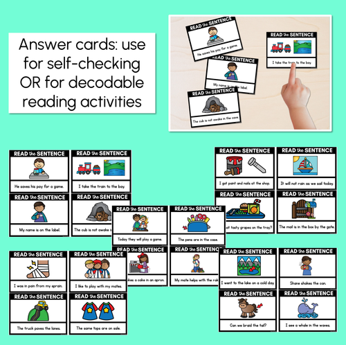 Resource preview 3 for Long Vowel A Decodable Sentences - Read and Match