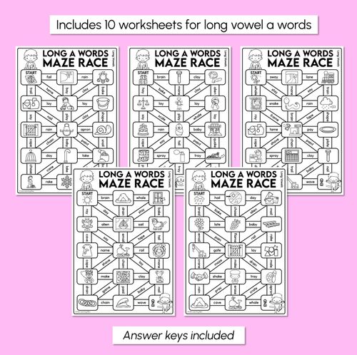 Resource preview 3 for Long Vowel A Words Maze Race - Long Vowel A Words Worksheets