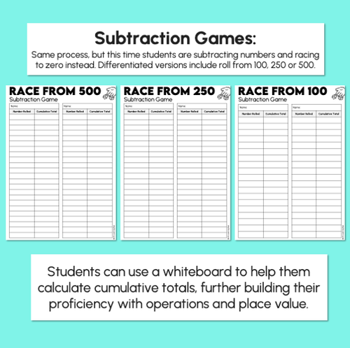 Resource preview 3 for Race to 500 - Addition, Subtraction & Multiplication Dice Games