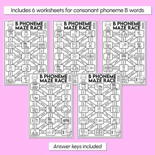 Resource preview 3 for Consonant Phoneme B Words Maze Race - Consonant B Words Worksheets