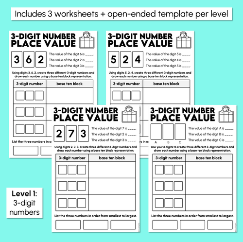 Resource preview 3 for 3 & 4-Digit Place Value Worksheets