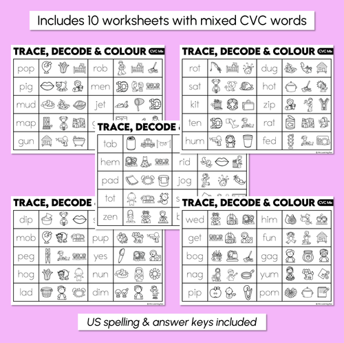 Resource preview 3 for Trace, Decode & Colour - CVC A Words Worksheets