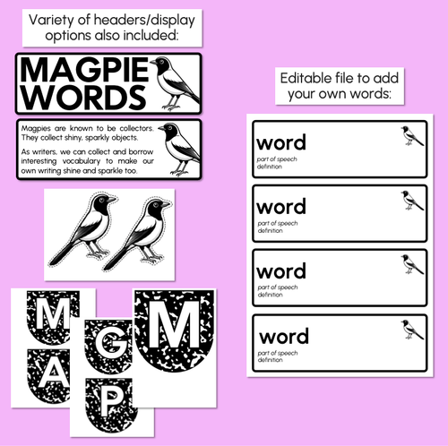 Resource preview 3 for Magpie Words - Editable Vocabulary Word Wall