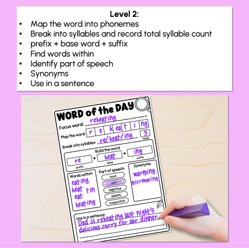 Resource preview 3 for Word of the Day - Differentiated Printable Templates - Phonics, Morphology & Vocabulary