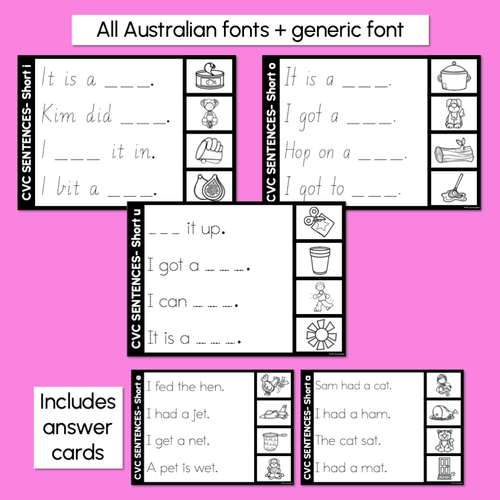 Resource preview 3 for CVC WORD SENTENCES WORKSHEETS - Trace the Sentence with missing CVC words