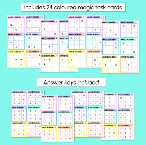 Resource preview 3 for Magic Squares - Addition to 30 - Task Cards