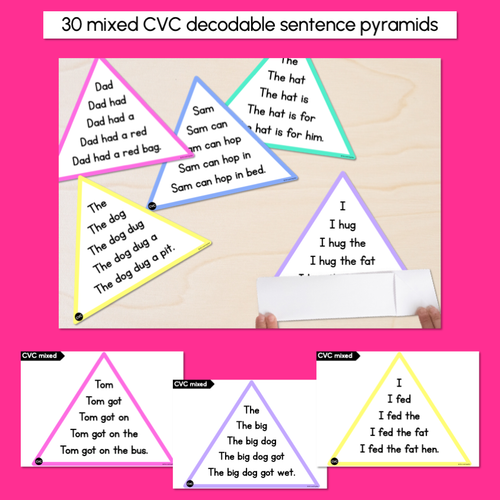 Resource preview 3 for Decodable Sentences Pyramids - CVC Words - Phonics Fluency