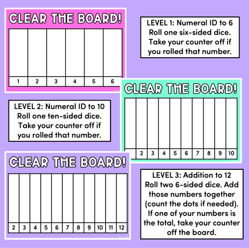 Resource preview 2 for Differentiated Number & Addition Games for K - 2 - Clear the Board