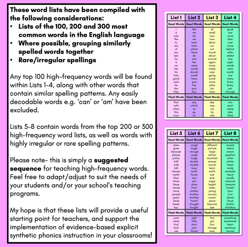 Resource preview 3 for HIGH FREQUENCY HEART WORD LISTS FREEBIE