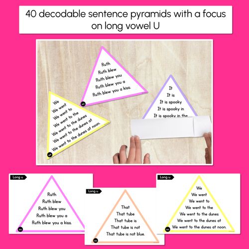 Resource preview 2 for LONG VOWEL U WORDS - Decodable Sentences Pyramids - Phonics Fluency