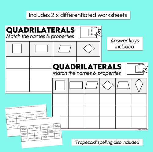 Resource preview 3 for Match the Names & Properties - Quadrilaterals Worksheets