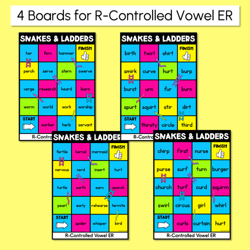 Resource preview 2 for Phonics Game for R-Controlled Vowels ER Words - Snakes & Ladders
