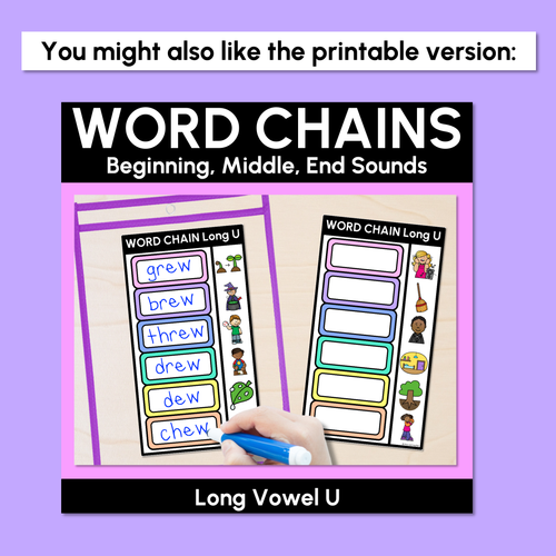 Resource preview 4 for Long Vowel U Word Chains for Beginning, Middle & End Sounds - Decodable PowerPoint