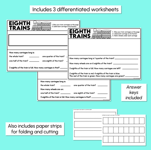 Resource preview 3 for Equal Parts: Eighths - Eighth Trains Worksheet