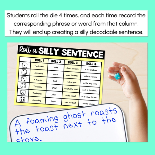 Resource preview 3 for Decodable Sentences with Long Vowel O Words - Roll a Silly Sentence Phonics