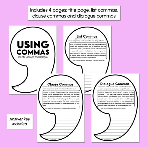Resource preview 3 for Using Commas in Lists, Clauses & Dialogue - Commas Flip Book Activity