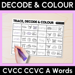 Trace, Decode & Colour - CVCC CCVC A Words Worksheets