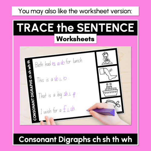 Resource preview 5 for Consonant Digraphs ch sh th wh - Trace the Sentence Task Cards - Missing Words