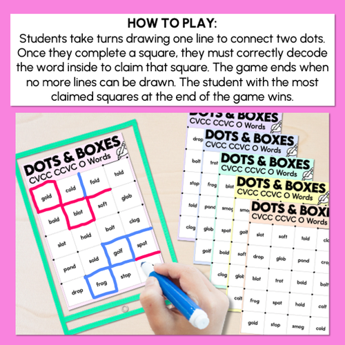 Resource preview 4 for Dots and Boxes Phonics Game - CVCC CCVC O Words