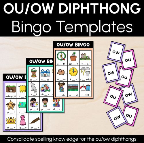 Resource preview 1 for OU / OW SOUND BINGO - Ways to spell the diphthong /ou/ phoneme