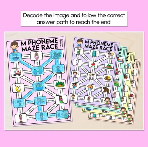 Resource preview 2 for Consonant Phoneme M Words Maze Race - Consonant M Words Mats