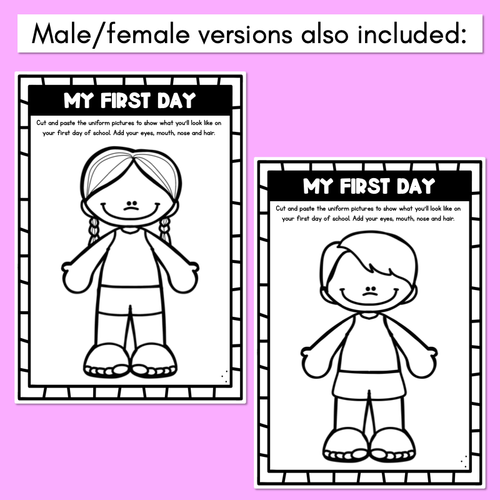 Resource preview 3 for My First Day School Uniform Template - Transition to School or Back to School Activity