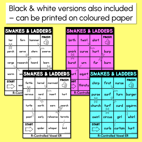 Resource preview 3 for Phonics Game for R-Controlled Vowels ER Words - Snakes & Ladders