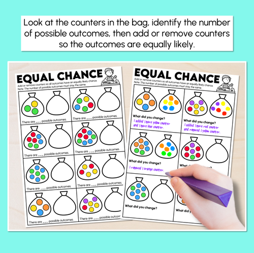 Resource preview 2 for Equal Chance - Equally Likely Outcomes Worksheets